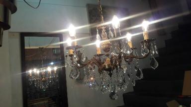 Chandelier Lamp crystal with brass antique lamp Item Code CDL18A 6 arm size wide 62 cm.