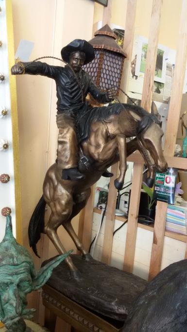 Horse statue brass with cowboy Item code SBT04 size long 65 cm. wide 40 cm high 85 cm.